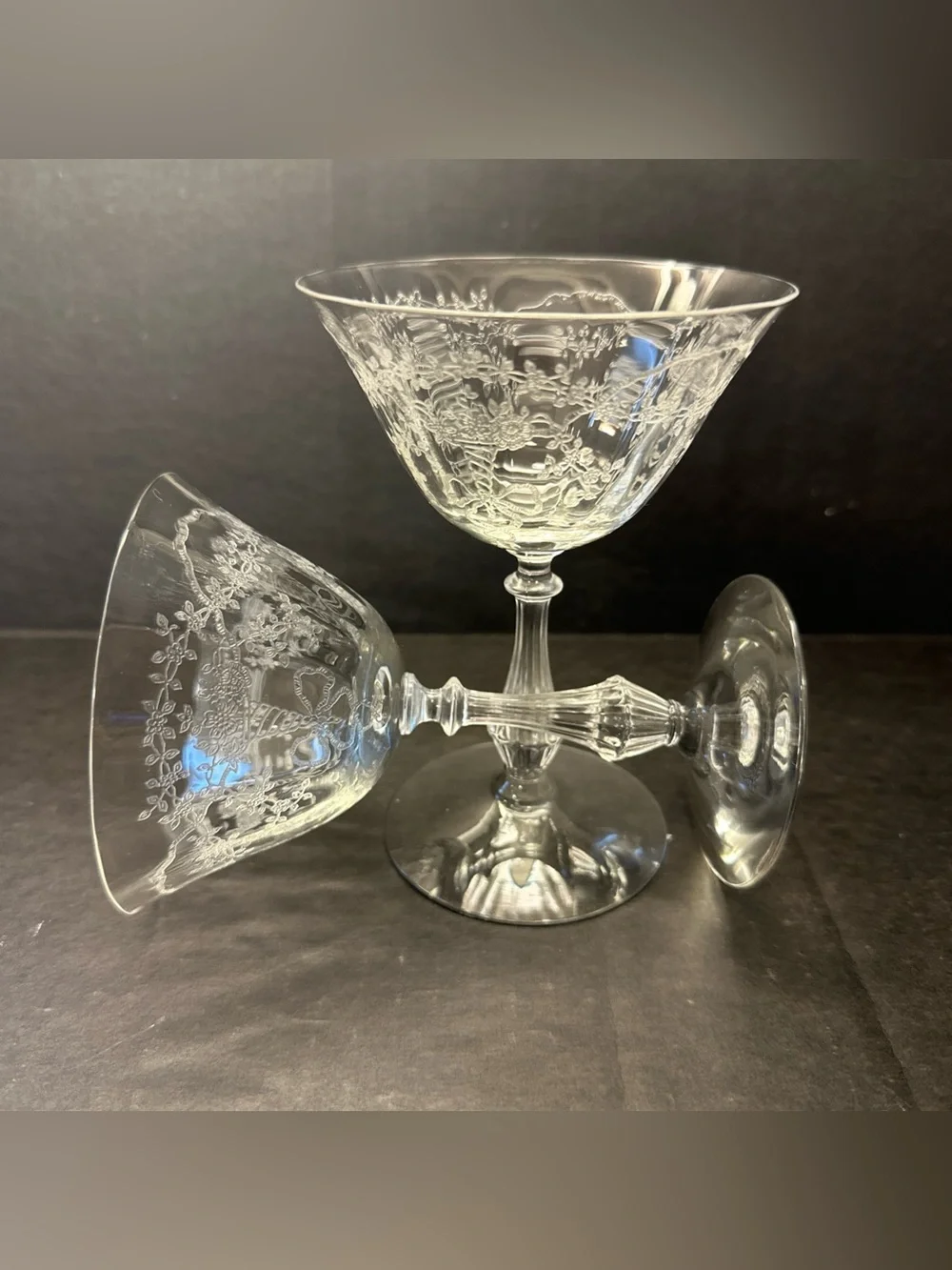 Fostoria Corsage Champagne Tall Sherbet Manganese UV Glow Glass 5 3/8
